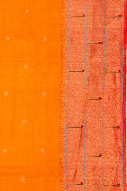 Paithani Silk Butta Orange Saree With Triple Muniya Border