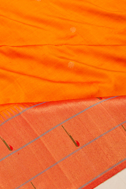 Paithani Silk Butta Orange Saree With Triple Muniya Border