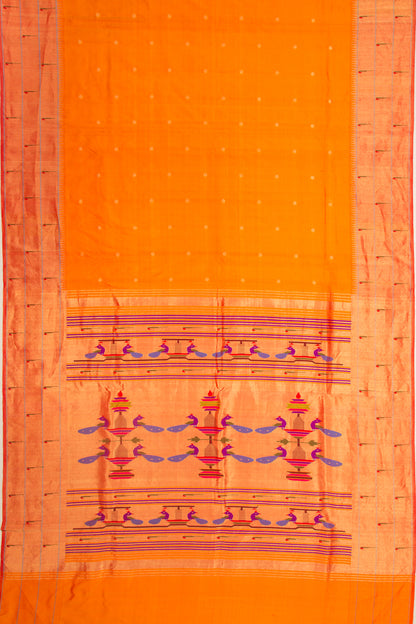 Paithani Silk Butta Orange Saree With Triple Muniya Border