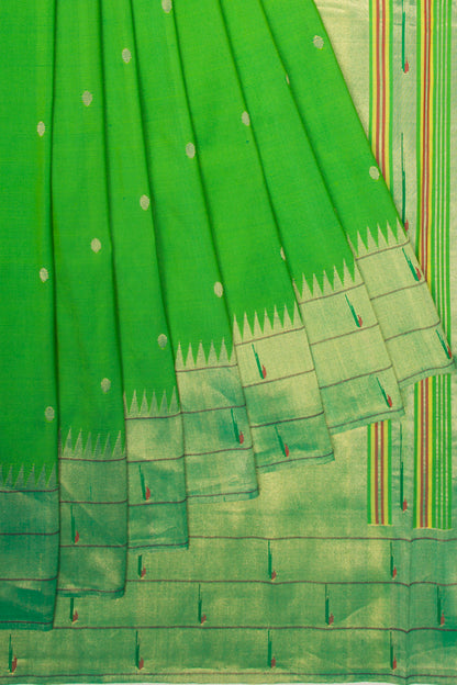 Paithani Silk Butta Green Saree With Triple Muniya Border