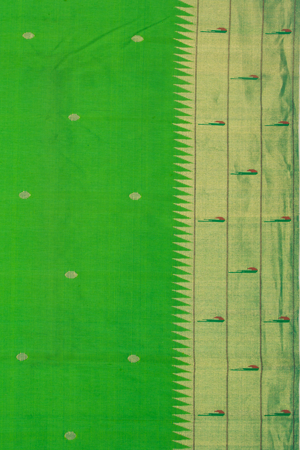 Paithani Silk Butta Green Saree With Triple Muniya Border