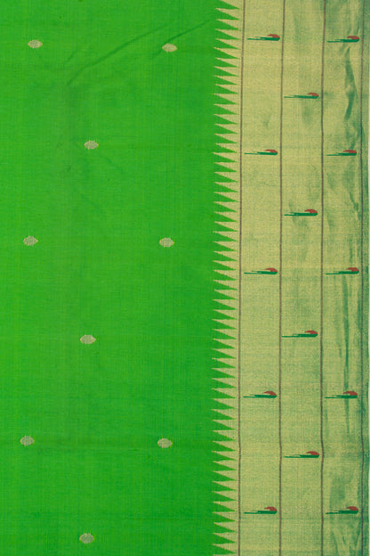 Paithani Silk Butta Green Saree With Triple Muniya Border