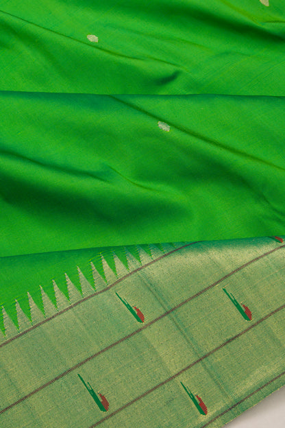 Paithani Silk Butta Green Saree With Triple Muniya Border