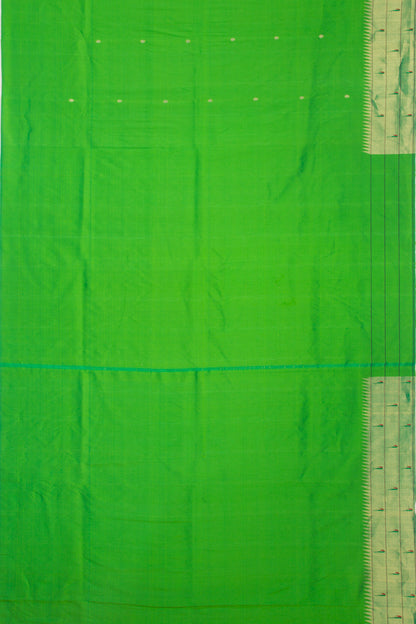 Paithani Silk Butta Green Saree With Triple Muniya Border