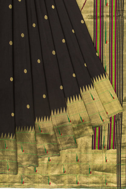 Paithani Silk Butta Black Saree With Triple Muniya Border