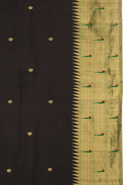 Paithani Silk Butta Black Saree With Triple Muniya Border