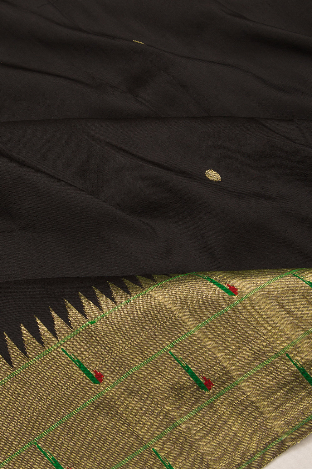 Paithani Silk Butta Black Saree With Triple Muniya Border