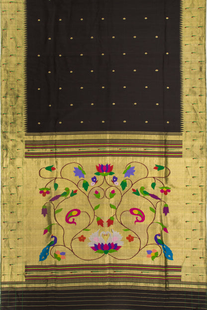 Paithani Silk Butta Black Saree With Triple Muniya Border