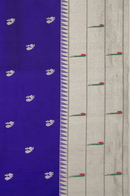 Paithani Silk Butta Royal Blue Saree With Triple Muniya Border