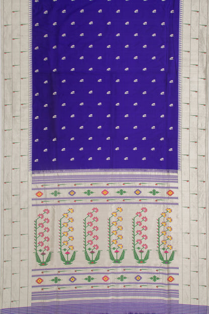 Paithani Silk Butta Royal Blue Saree With Triple Muniya Border