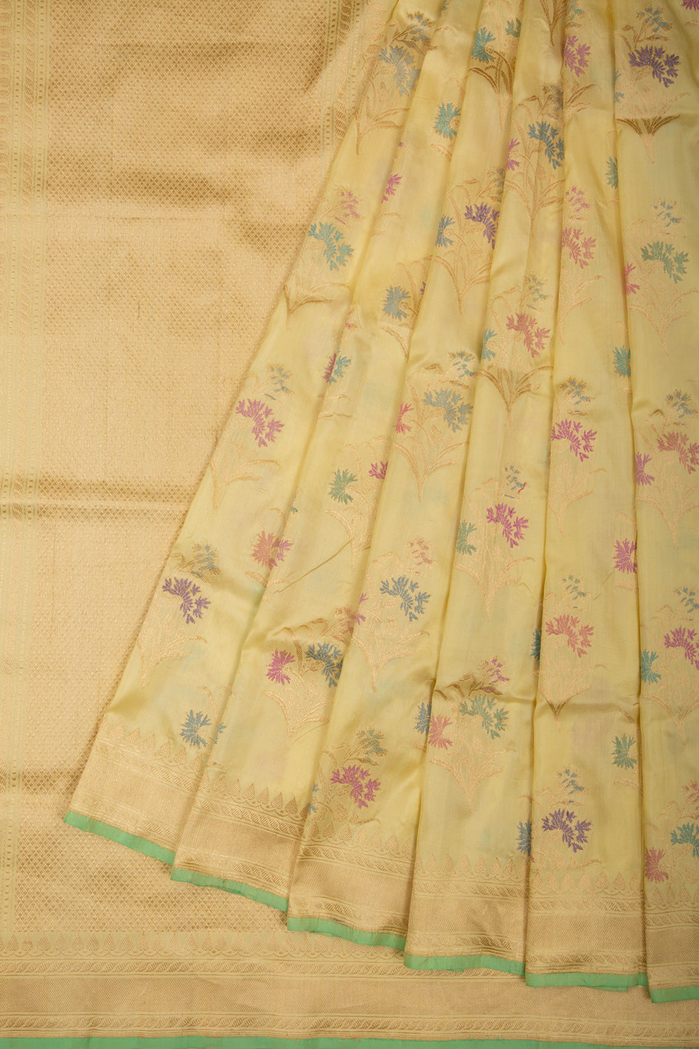 Banarasi Silk Meenakari Butta Yellow Saree