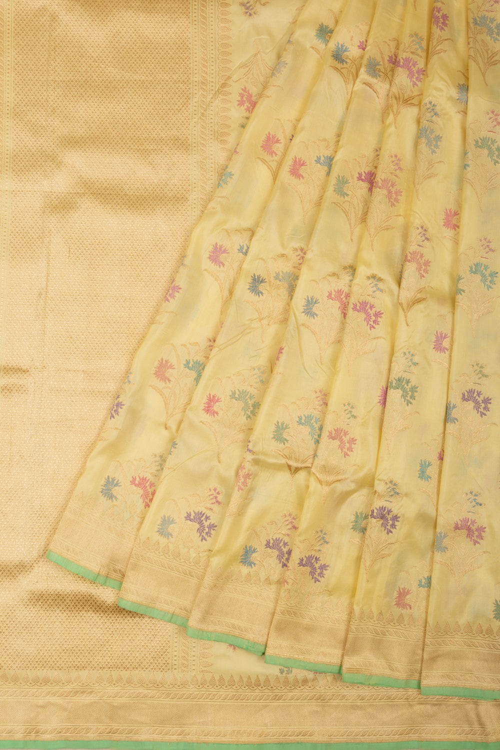 Banarasi Silk Kadwa Jaal Pale Yellow Saree