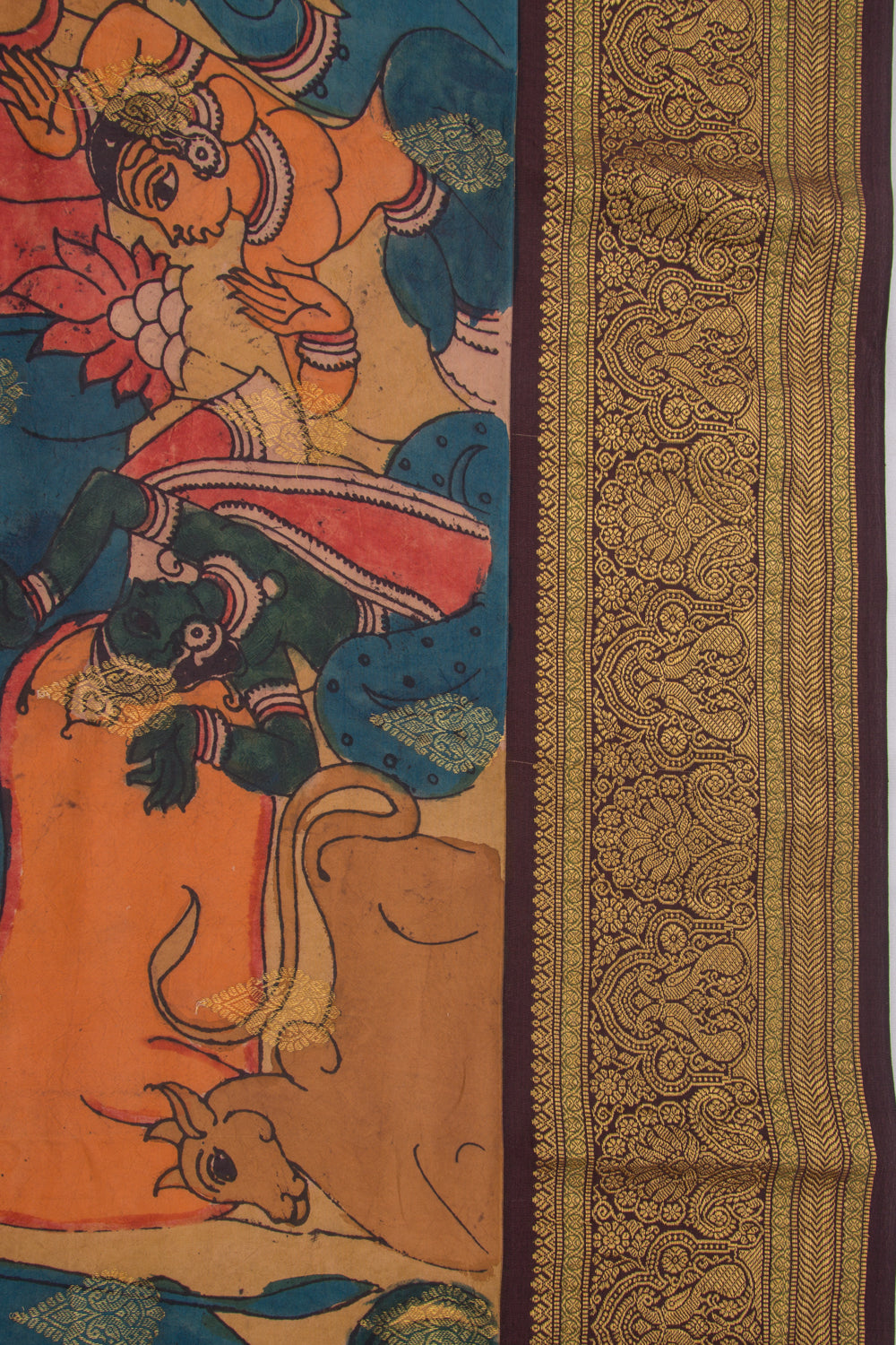 Kanchipuram Silk Kalamkari And Butta Pastel Brown Saree