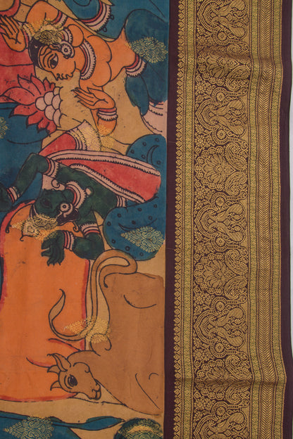 Kanchipuram Silk Kalamkari And Butta Pastel Brown Saree