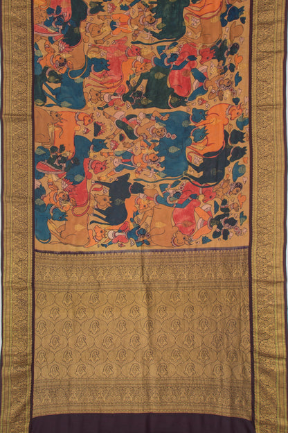 Kanchipuram Silk Kalamkari And Butta Pastel Brown Saree
