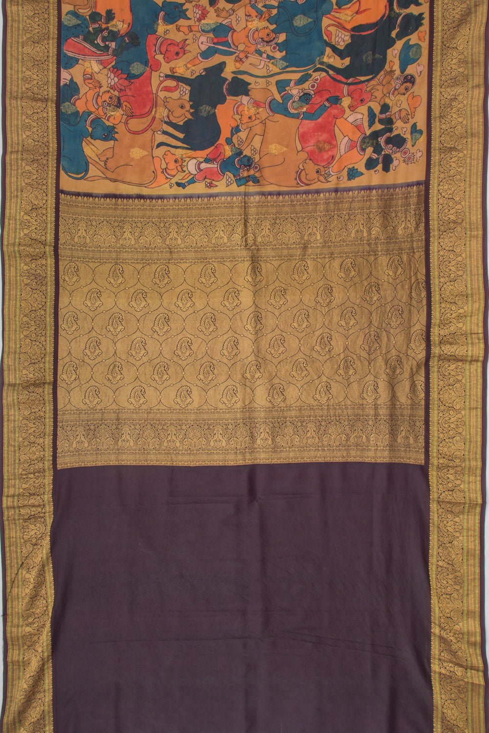 Kanchipuram Silk Kalamkari And Butta Pastel Brown Saree