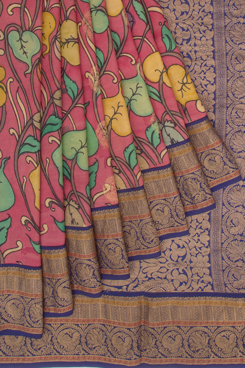 Kanchipuram Silk Kalamkari And Butta Pink Saree
