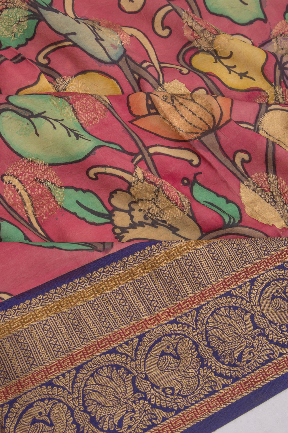 Kanchipuram Silk Kalamkari And Butta Pink Saree