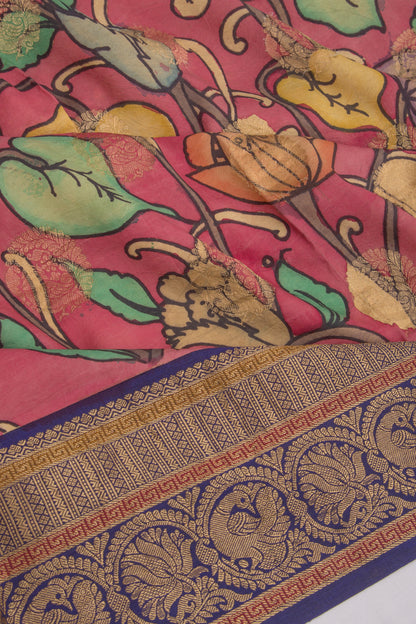 Kanchipuram Silk Kalamkari And Butta Pink Saree