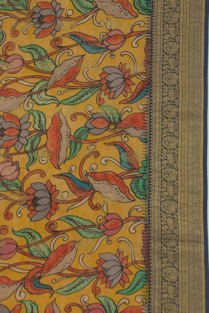 Kanchipuram Silk Kalamkari Yellow Saree