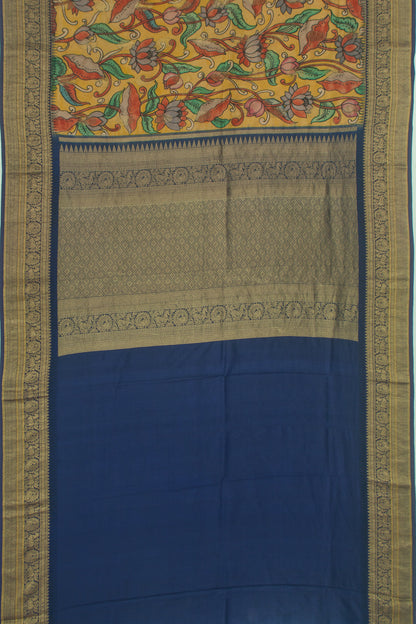 Kanchipuram Silk Kalamkari Yellow Saree