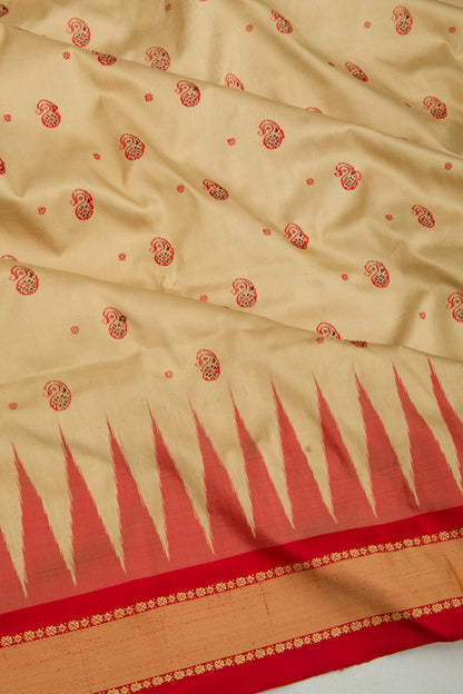 Sambalpuri Bomkai Silk Butta Cream Saree