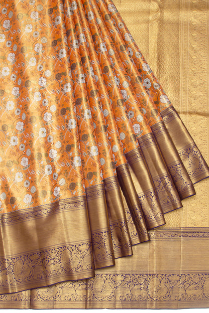 Kanchipuram Silk Tissue Brocade Orange Saree