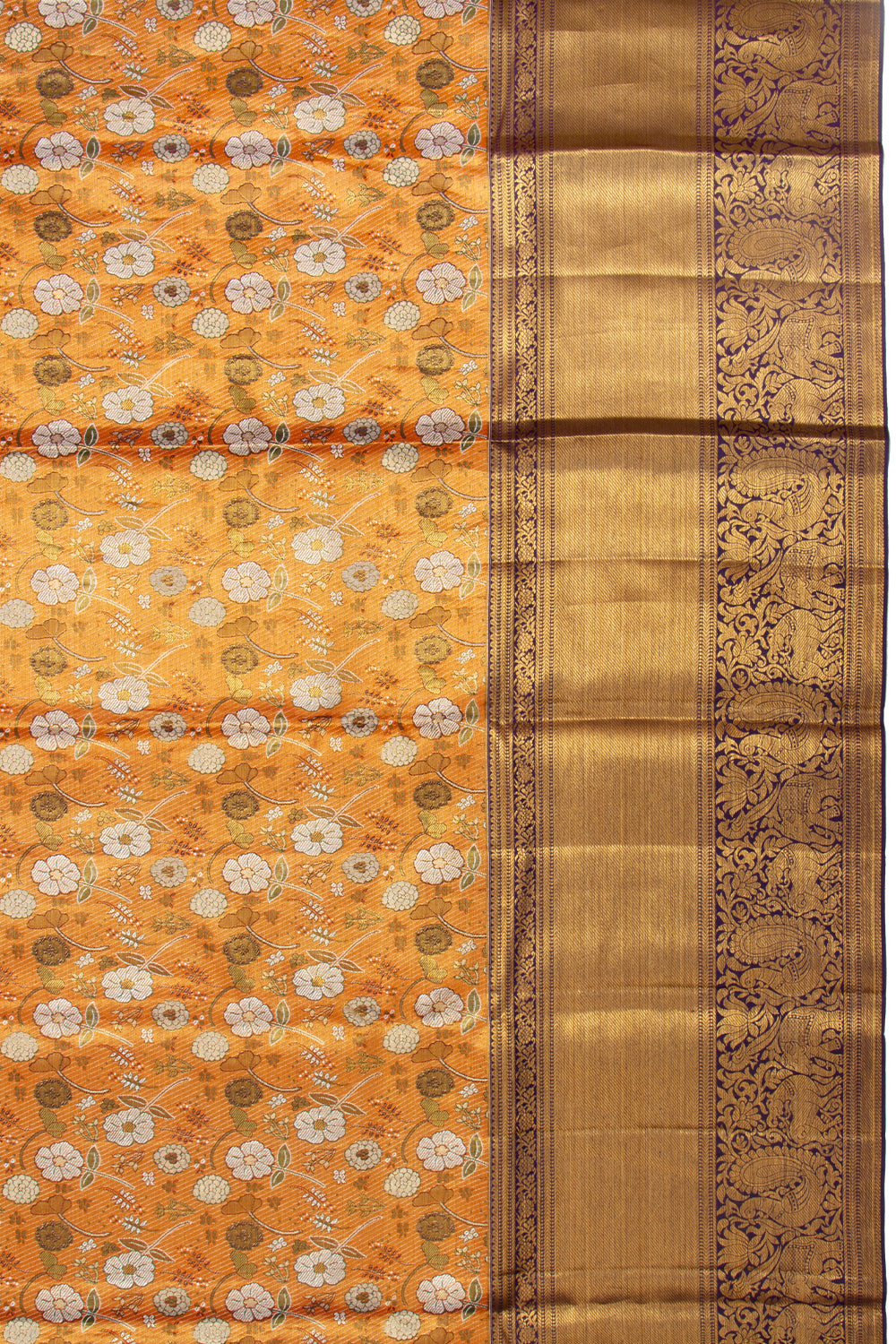 Kanchipuram Silk Tissue Brocade Orange Saree