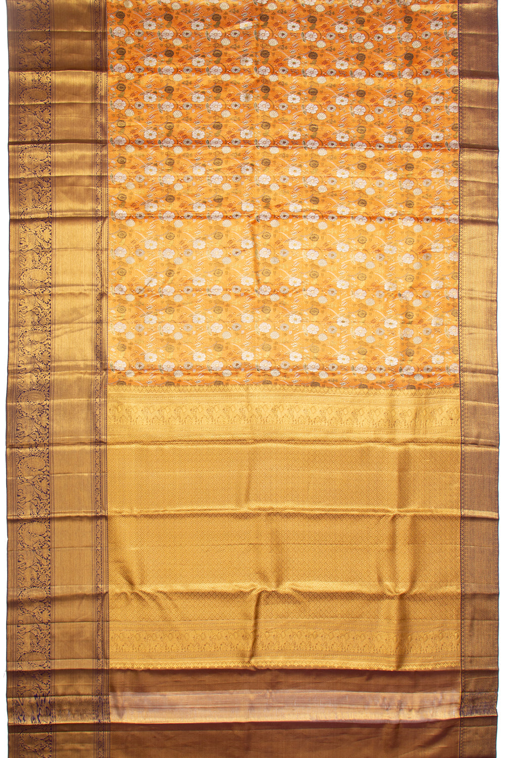 Kanchipuram Silk Tissue Brocade Orange Saree