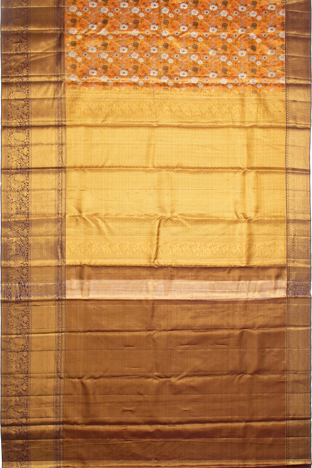 Kanchipuram Silk Tissue Brocade Orange Saree