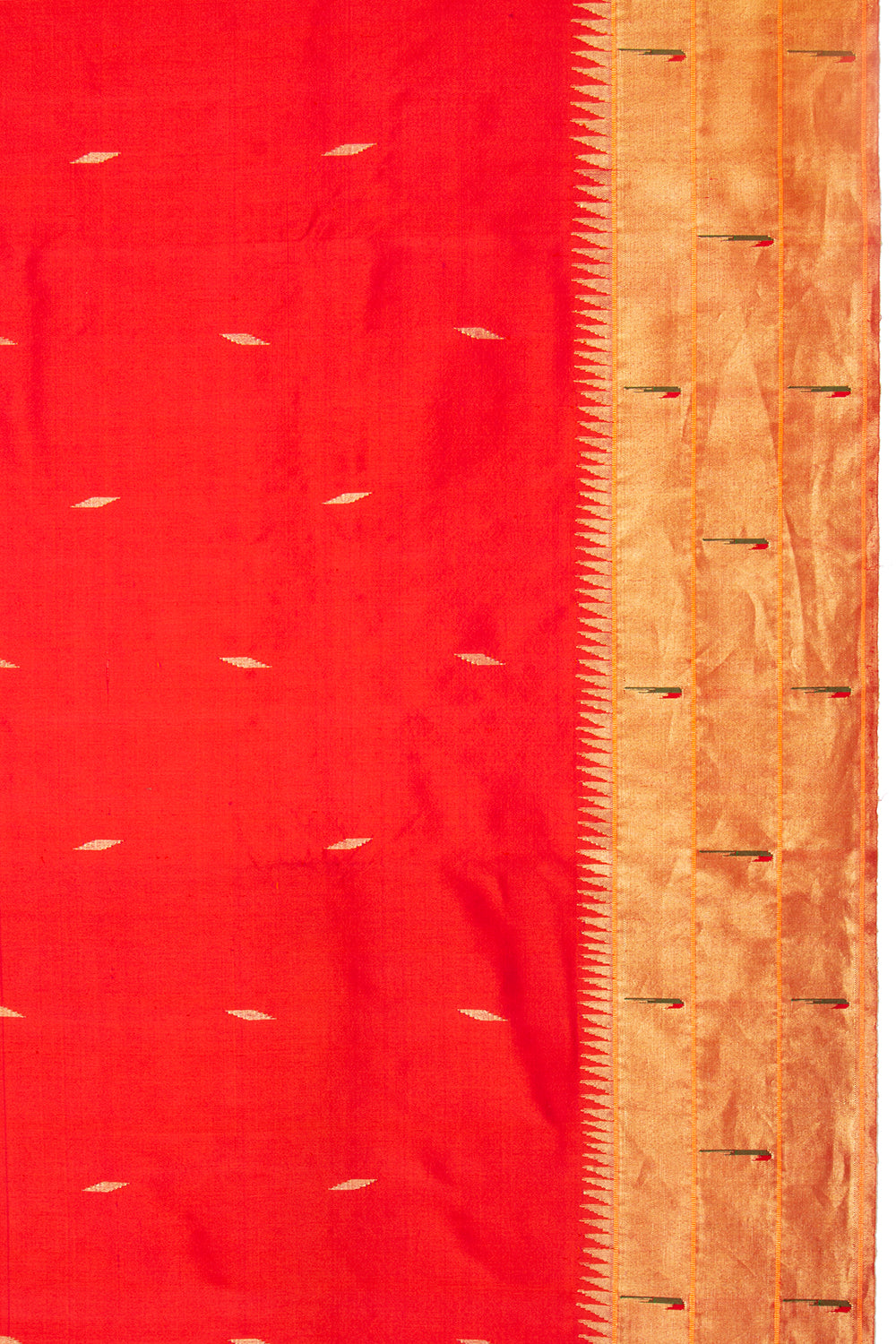 Paithani Silk Butta Red Saree With Triple Muniya Border