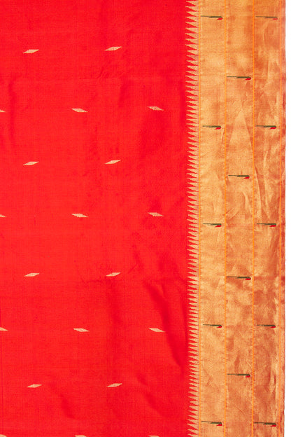 Paithani Silk Butta Red Saree With Triple Muniya Border
