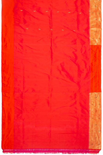Paithani Silk Butta Red Saree With Triple Muniya Border