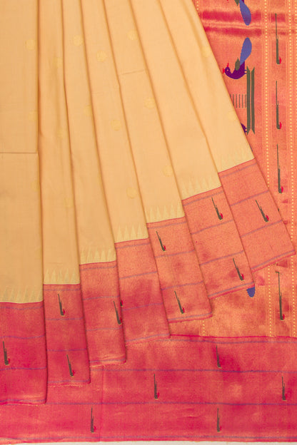 Paithani Silk Butta Cream Saree With Triple Muniya Border
