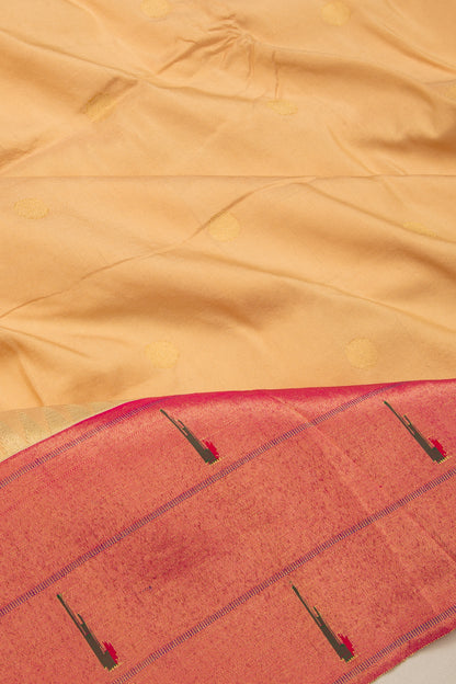 Paithani Silk Butta Cream Saree With Triple Muniya Border-JBH-DM