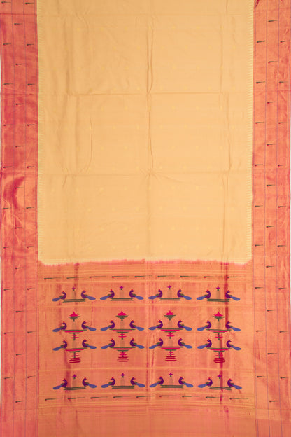 Paithani Silk Butta Cream Saree With Triple Muniya Border