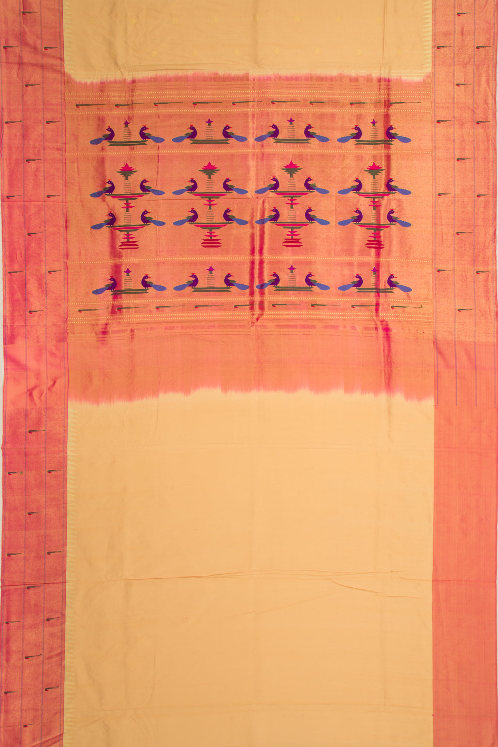 Paithani Silk Butta Cream Saree With Triple Muniya Border-JBH-DM