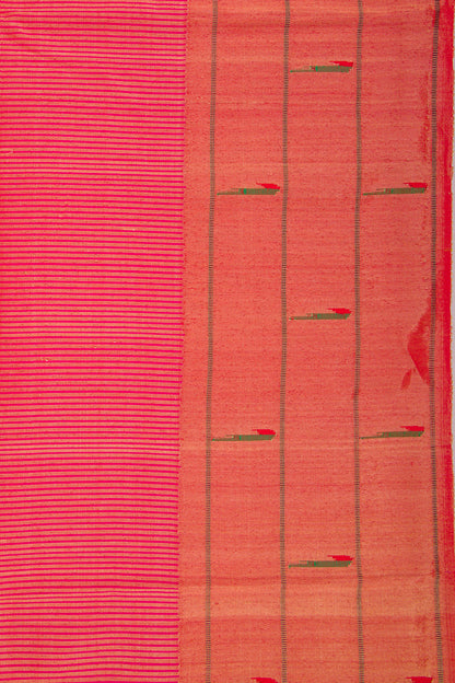 Paithani Silk Vertical Lines Pink Saree With Triple Muniya Border