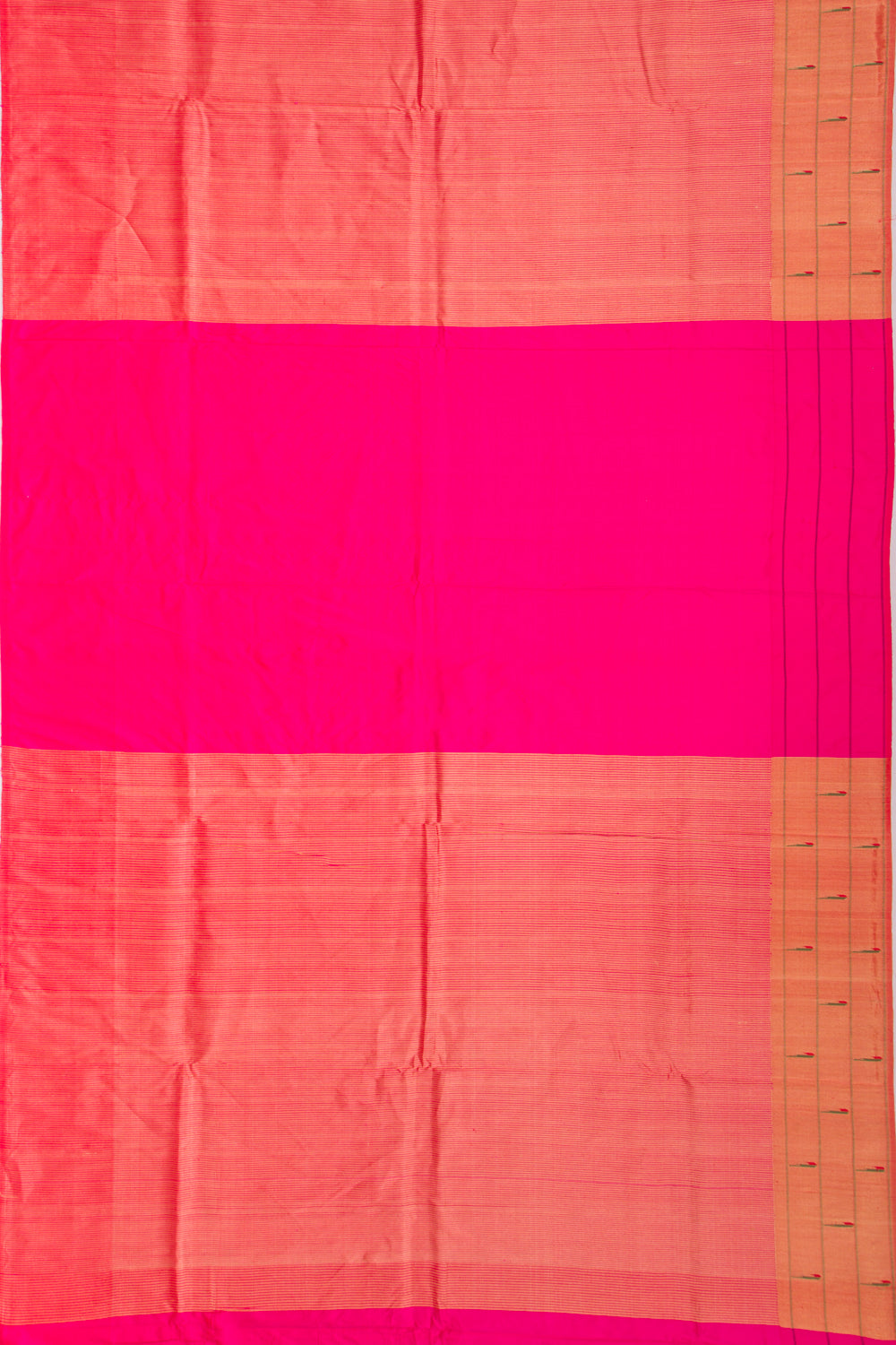 Paithani Silk Vertical Lines Pink Saree With Triple Muniya Border