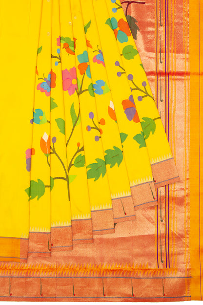 Paithani Silk Half-n-Half Yellow Saree