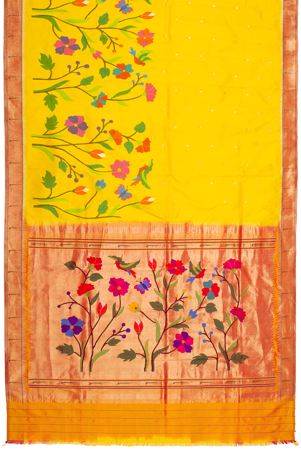 Paithani Silk Half-n-Half Yellow Saree