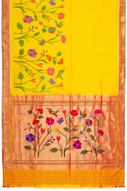 Paithani Silk Half-n-Half Yellow Saree