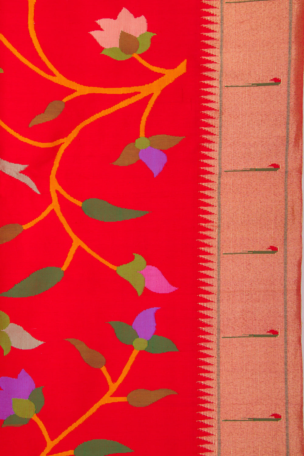 Paithani Silk Butta Red Saree With Muniya Border