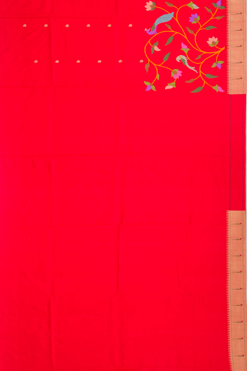 Paithani Silk Butta Red Saree With Muniya Border