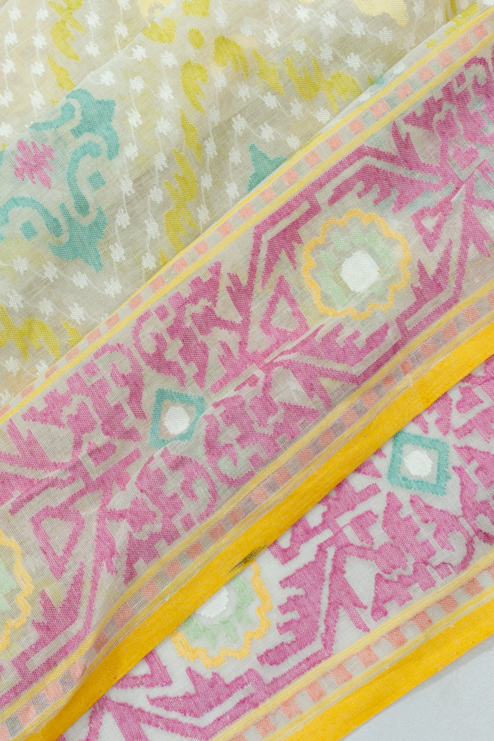 Banarasi Cotton Jamdani Criss Cross Checks Swethambari Saree