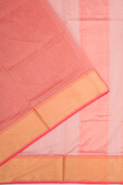 Maheshwari Cotton Plain Pink Saree