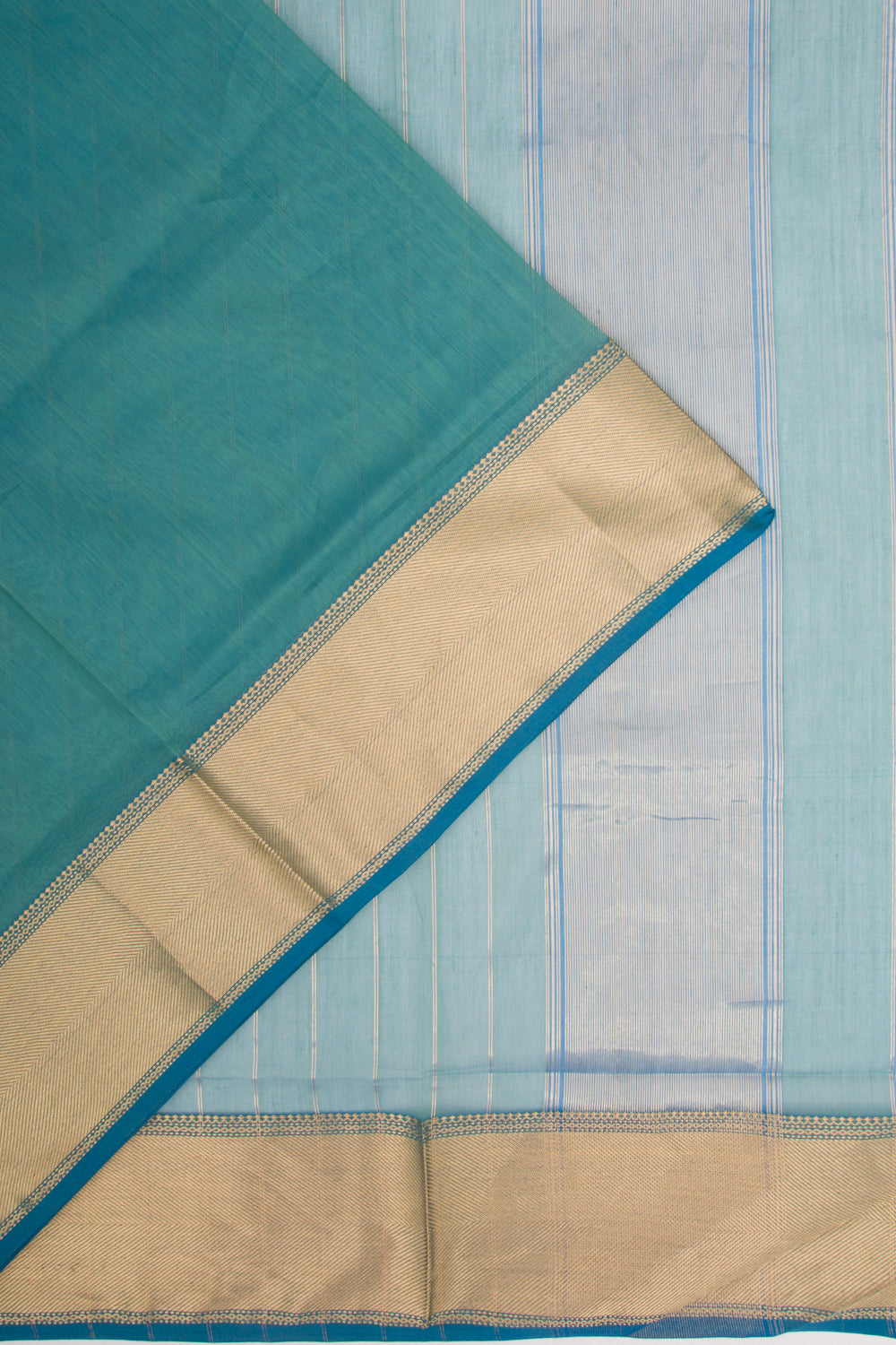 Maheshwari Cotton Plain Teal Blue Saree
