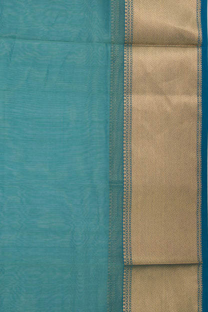 Maheshwari Cotton Plain Teal Blue Saree