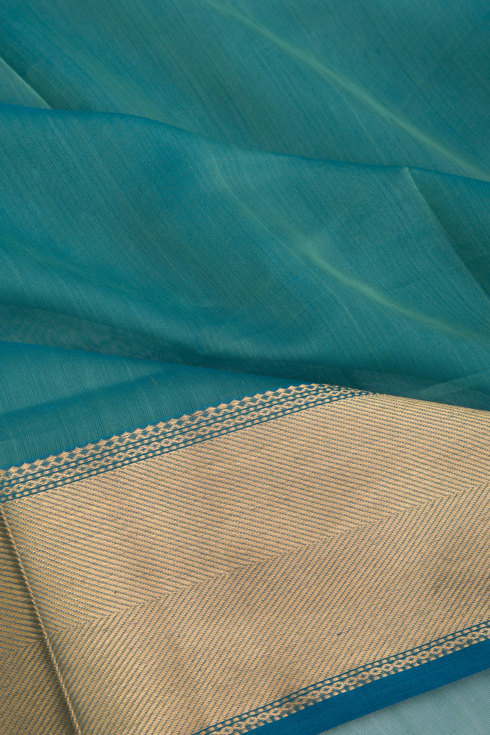 Maheshwari Cotton Plain Teal Blue Saree
