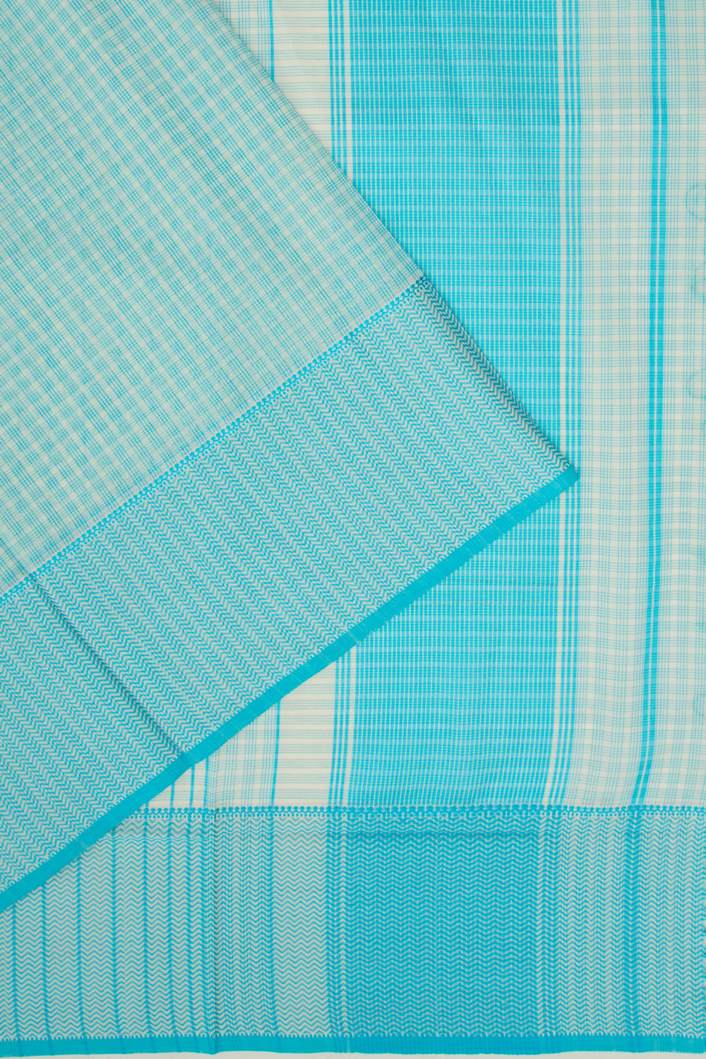 Maheshwari Cotton Checks Sky Blue Saree